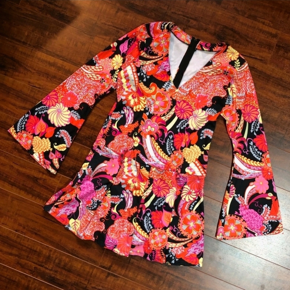 Funky Multicolor Chic Hippie Paisley Low belt Waisted Mini Dress S/M